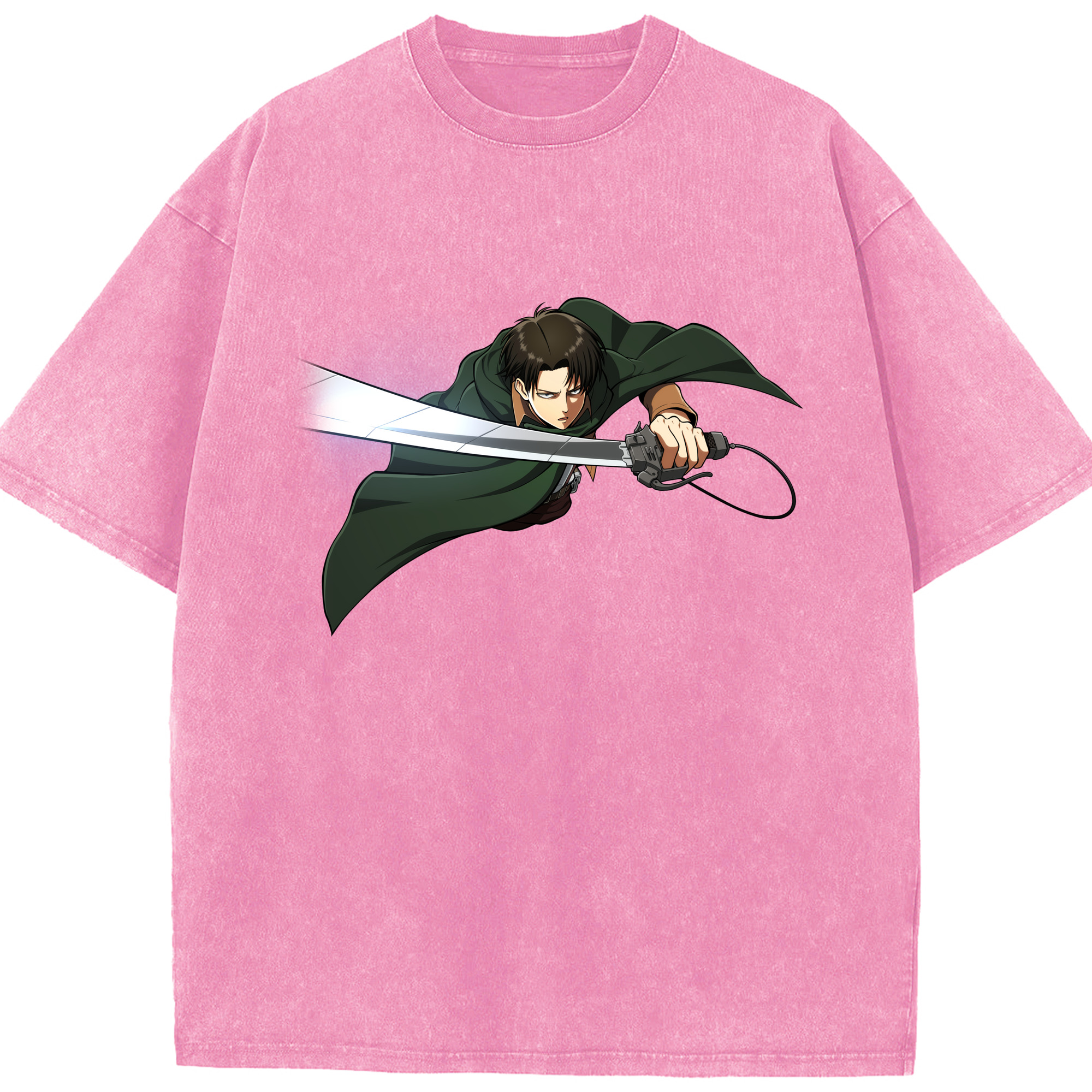 （画像用） 進撃の巨人 リヴァイ·アッカーマン Attack on Titan Levi Ackerman 綿100% ヴィンテージ風 半袖Tシャツ（フロントプリント）